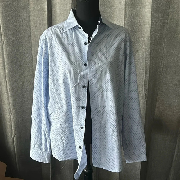 Blue and White Patterned Club Room Button Up - Picture 1 of 6
